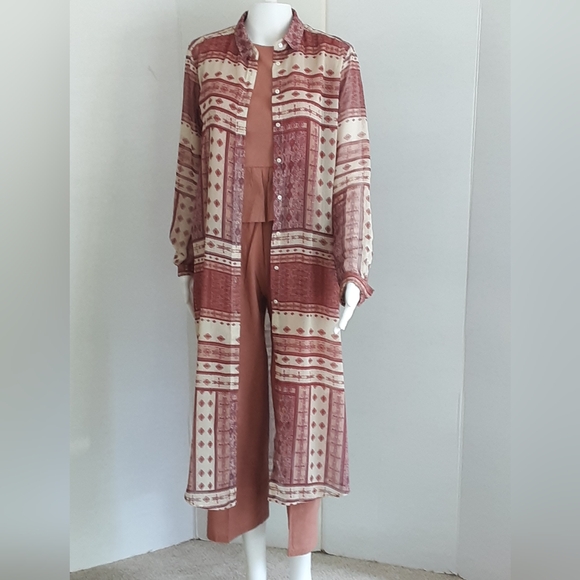 ZARA WOMAN Ethnic Print Relaxed Fit Long Sleeve Duster Sz. L - Picture 4 of 8